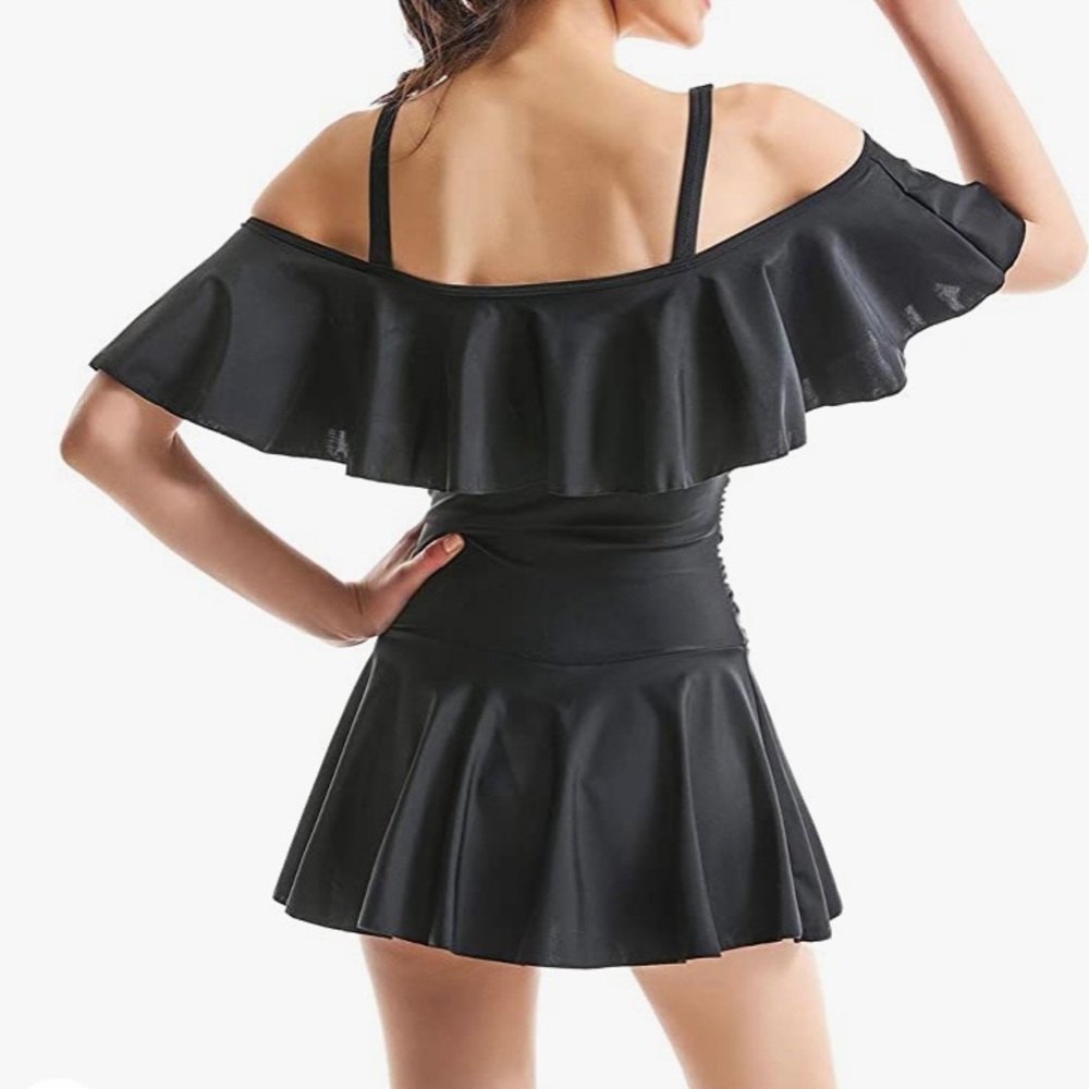 🏊♀️🌊 SwimDress Ruffle Off-the-Shoulder OnePiece - Picture 3 of 4